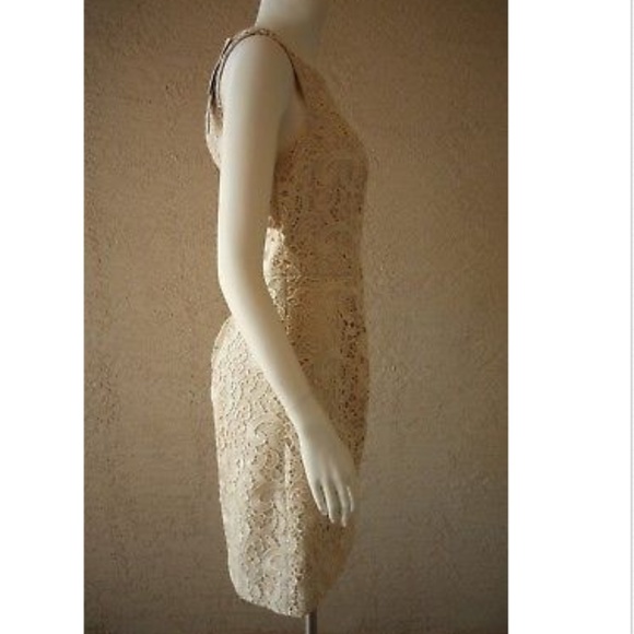 AIDAN MATTOX Champagne Lace Dress Open Back - Picture 3 of 7